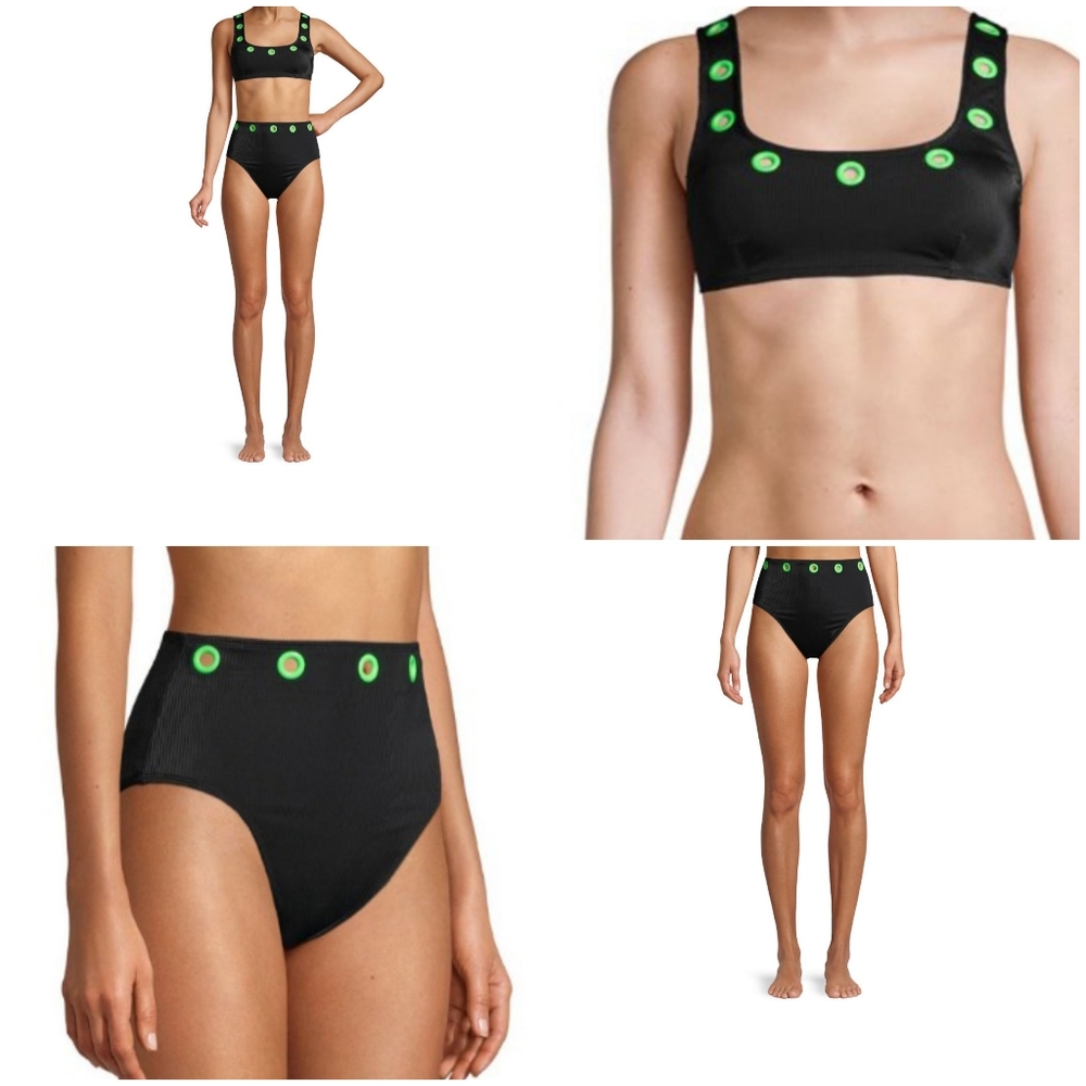 Swimsuit Grommet 🌴👙 lime black NWT High Waisted,  2 piece NOBO(M) size 7-8